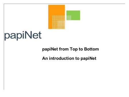 PapiNet from Top to Bottom An introduction to papiNet.