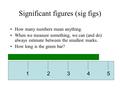 Significant figures (sig figs) How many numbers mean anything. When we measure something, we can (and do) always estimate between the smallest marks. How.