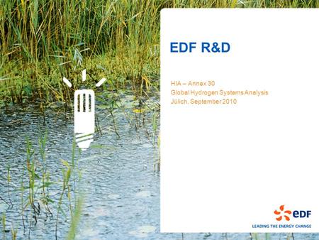 EDF R&D HIA – Annex 30 Global Hydrogen Systems Analysis Jülich, September 2010.