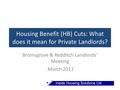 Housing Benefit (HB) Cuts: What does it mean for Private Landlords? Bromsgrove & Redditch Landlords’ Meeting March 2011.