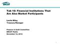 Leslie Wiley Treasury Manager Tab 10: Financial Institutions That Are Also Market Participants Finance & Audit Committee ERCOT Public November 12, 2012.