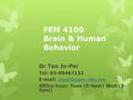 FEM 4100 Brain & Human Behavior Dr Tan Jo-Pei Tel: 03-89467132   Office hour: Tues (5-6pm) Wed (3- 5pm)