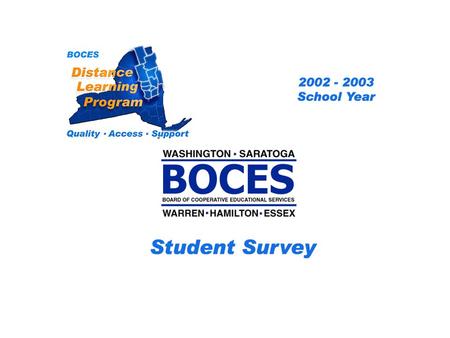 .. SAN Distance Learning Project Student Survey 2002 – 2003 School Year BOCES Distance Learning Program Quality Access Support.