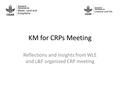 KM for CRPs Meeting Reflections and insights from WLE and L&F organized CRP meeting.