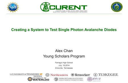 Creating a System to Test Single Photon Avalanche Diodes Alex Chan Young Scholars Program Farragut High School July, 16,2014 Knoxville, Tennessee.