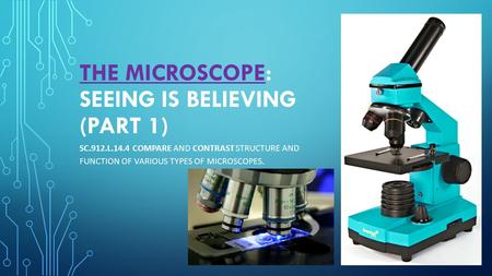 THE MICROSCOPE: SEEING IS BELIEVING (PART 1) SC.912.L.14.4 COMPARE AND CONTRAST STRUCTURE AND FUNCTION OF VARIOUS TYPES OF MICROSCOPES.