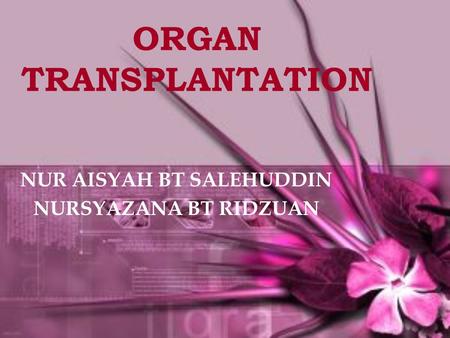 ORGAN TRANSPLANTATION NUR AISYAH BT SALEHUDDIN NURSYAZANA BT RIDZUAN.