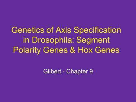 Genetics of Axis Specification in Drosophila: Segment Polarity Genes & Hox Genes Gilbert - Chapter 9.