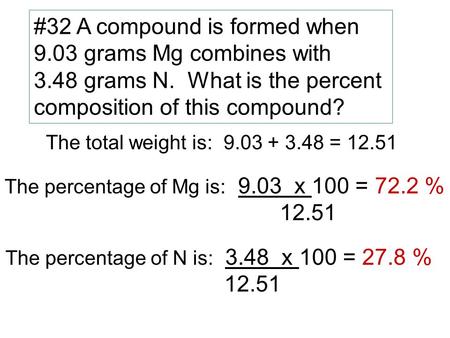 #32 A compound is formed when 9.03 grams Mg combines with