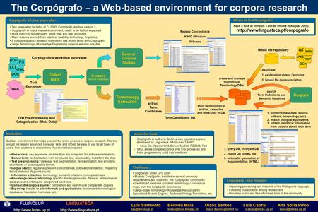 LINGUATECA  FLUP/CLUP  The Corpógrafo – a Web-based environment for corpora research extract Term Candidates.