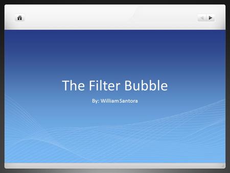 The Filter Bubble By: William Santora. The Book The title of my book is The Filter Bubble: What the Internet Is Hiding From You. It was written by Eli.