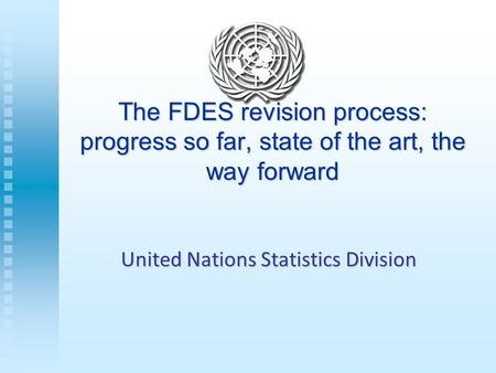 The FDES revision process: progress so far, state of the art, the way forward United Nations Statistics Division.