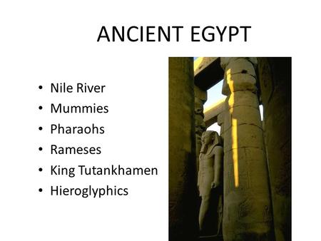 ANCIENT EGYPT Nile River Mummies Pharaohs Rameses King Tutankhamen Hieroglyphics.