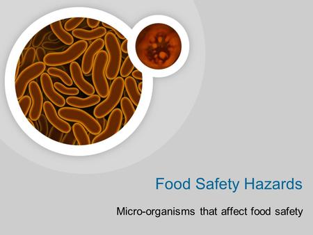 Food Safety Hazards Micro-organisms that affect food safety.