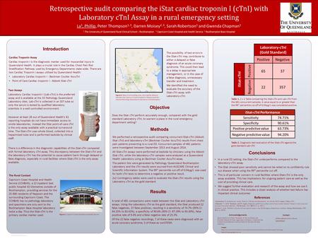 RESEARCH POSTER PRESENTATION DESIGN © 2012 www.PosterPresentations.com Cardiac Troponin Assay Cardiac troponin I is the diagnostic marker used for myocardial.