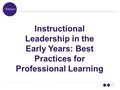 Instructional Leadership in the Early Years: Best Practices for Professional Learning.