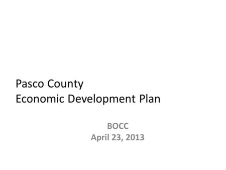 Pasco County Economic Development Plan BOCC April 23, 2013.