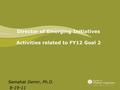 Director of Emerging Initiatives Activities related to FY12 Goal 2 Semahat Demir, Ph.D. 8-19-11.