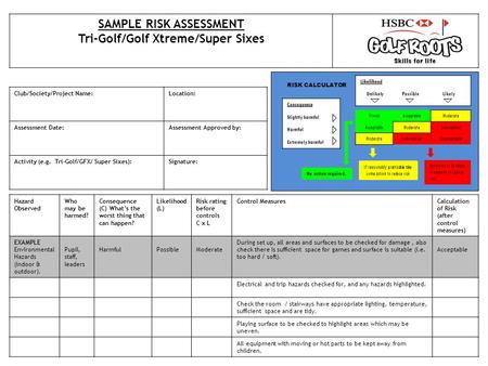 Club/Society/Project Name:Location: Assessment Date:Assessment Approved by: Activity (e.g. Tri-Golf/GFX/ Super Sixes):Signature: SAMPLE RISK ASSESSMENT.