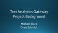 Text Analytics Gateway Project Background Michael Black Drew Schmidt.