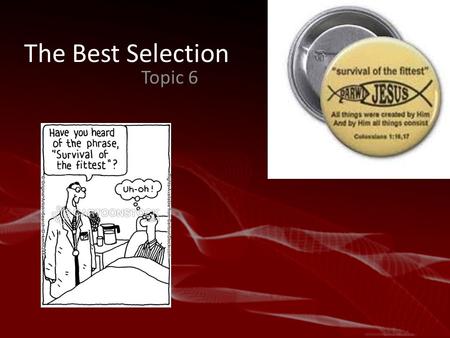 The Best Selection Topic 6. Darwin’s Theory Charles Darwin is the main contributor to the theory of natural selection. He sailed around the world collecting.