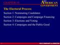 HOLT, RINEHART AND WINSTON A MERICAN GOVERNMENT HOLT 1 The Electoral Process Section 1: Nominating Candidates Section 2: Campaigns and Campaign Financing.