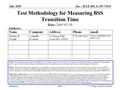 Doc.: IEEE 802.11-05/745r0 Submission July 2005 C. Wright, Azimuth SystemsSlide 1 Test Methodology for Measuring BSS Transition Time Notice: This document.