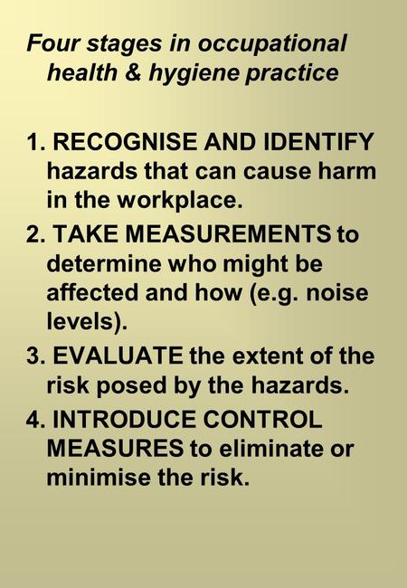 Four stages in occupational health & hygiene practice