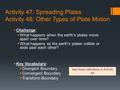 Activity 47: Spreading Plates Activity 48: Other Types of Plate Motion  Challenge:  What happens when the earth’s plates move apart over time?  What.