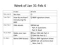 Week of Jan 31-Feb 4 In classAt home Mon, Jan 31 No class Tues, Feb 1 How do we learn? Introducing the BIRP  BIRP signature sheet Wed, Feb 2 DNA details.