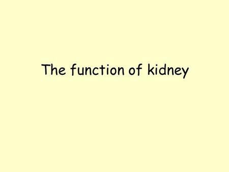 The function of kidney. The kidneys main functions are to filter the blood of toxins and control the water balance of the body. To do this the kidneys.