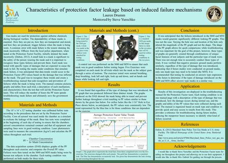 Characteristics of protection factor leakage based on induced failure mechanisms Lauren Drumm Mentored by Steve Yurechko Gas masks are used for protection.