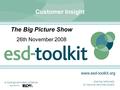 Www.esd-toolkit.org supported by a local government initiative sharing nationally to improve services locally Customer Insight The Big Picture Show 26th.