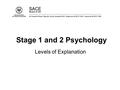 Stage 1 and 2 Psychology Levels of Explanation. 2 Aspects of Importance (4) knowledge and understanding; application to social issues and/or personal.