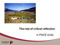 The role of critical reflection in PACE Units. What is PACE? and What is Participation? PACE Project Team: Theresa Winchester-Seeto & Marina Harvey Debra.