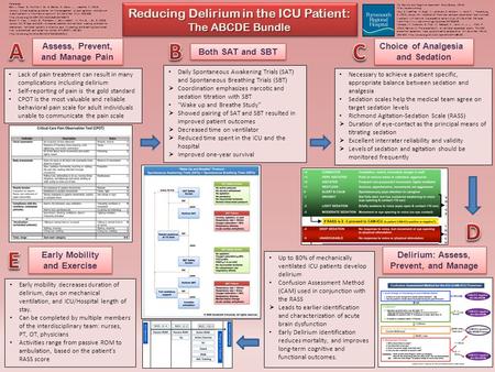 E A B C D Reducing Delirium in the ICU Patient: The ABCDE Bundle