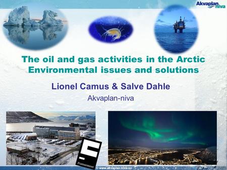 The oil and gas activities in the Arctic Environmental issues and solutions Lionel Camus & Salve Dahle Akvaplan-niva © www.akvaplan.niva.no.