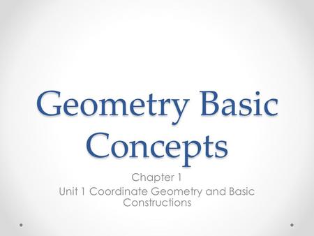 Geometry Basic Concepts Chapter 1 Unit 1 Coordinate Geometry and Basic Constructions.