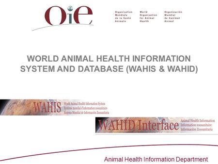 Animal Health Information Department WORLD ANIMAL HEALTH INFORMATION SYSTEM AND DATABASE (WAHIS & WAHID)