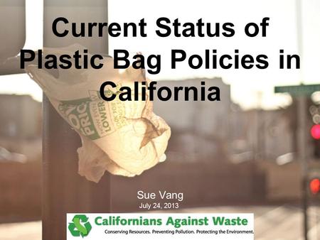 Sue Vang July 24, 2013 Current Status of Plastic Bag Policies in California.