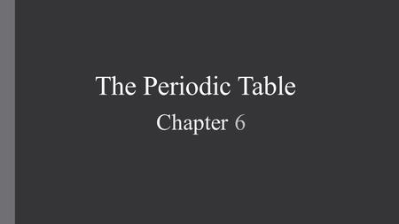 The Periodic Table Chapter 6. Organizing the Elements  Demitri Mendeleeve (Russian – 1869)  Published the 1 st periodic table  Based on atomic mass.