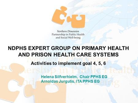 Helena Silfverhielm, Chair PPHS EG Arnoldas Jurgutis, ITA PPHS EG NDPHS EXPERT GROUP ON PRIMARY HEALTH AND PRISON HEALTH CARE SYSTEMS Activities to implement.