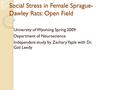 Social Stress in Female Sprague- Dawley Rats: Open Field University of Wyoming Spring 2009 Department of Neuroscience Independent study by Zachary Yaple.