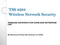 TSS 3293 Wireless Network Security WIRELESS GATEWAYS FOR HOME AND ENTERPRISE USE By Muhammad Firdaus Bin Sulaiman (2110440)