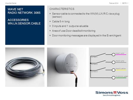 Februar 2014WaveNet Starter │ SEITE 1 WAVE NET RADIO NETWORK 3065 ACCESSORIES WN.LN.SENSOR.CABLE CHARACTERISTICS  Sensor cable is connected to the WN(M).LN.R/C.