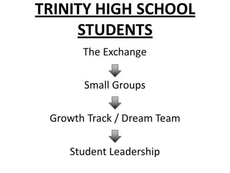 TRINITY HIGH SCHOOL STUDENTS The Exchange Small Groups Growth Track / Dream Team Student Leadership.