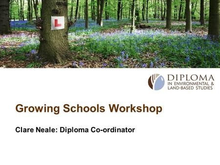 Growing Schools Workshop Clare Neale: Diploma Co-ordinator.