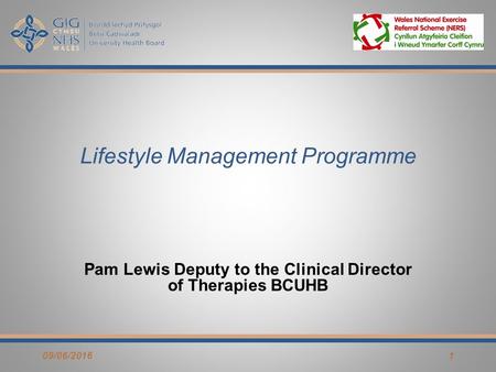 Lifestyle Management Programme Pam Lewis Deputy to the Clinical Director of Therapies BCUHB 09/06/20161.