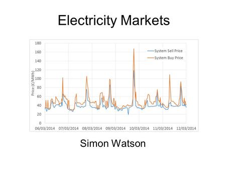 Electricity Markets Simon Watson. Overview UK as exemplar The state-owned Electricity Supply Industry The Electricity Pool Hedging Your Bets! Deregulation.