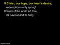 O Christ, our hope, our heart’s desire, redemption’s only spring! Creator of the world art thou, its Saviour and its King. [Sing to the Lord 224]